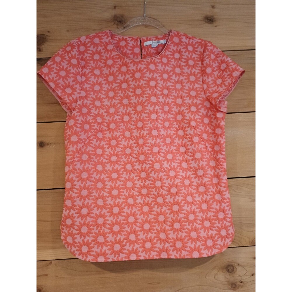 Boden Coral Pink Floral Jacquard Textured Top Blouse Sz US 8 Boho